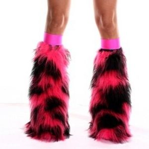 Pink Black Fluffies leg warmers rave wear NEW!